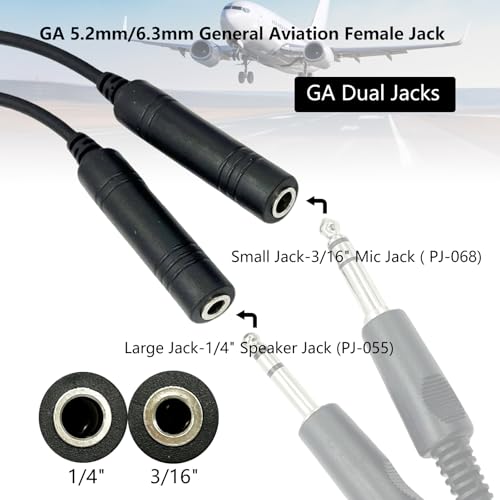 Dual GA Plugs (3/16" Mic Plug (PJ-068) and 1/4" (PJ-055) Speaker Plug) General Aviation Headset to U174/U Helicopter Military Headphone Adapter for Pilot Aircraft Connector Cable Converter - color: Military Wiring
