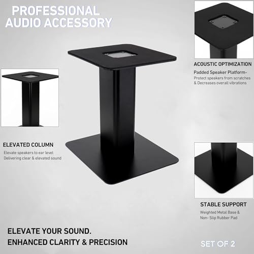 Tlingt Desktop Speaker Stands Pair, 6"x6.7" Metal Tray, 8" Tall | Heavy-duty Metal Tray, Perfects for 3"- 4" Monitors & Bookshelf Speakers, Sturdy Base, Compact Size for Home/Studio - size: 8" Tall