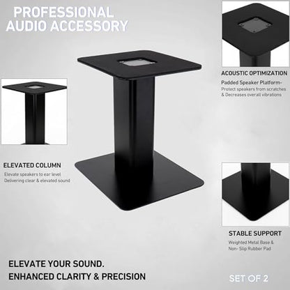 Tlingt Desktop Speaker Stands Pair, 6"x6.7" Metal Tray, 8" Tall | Heavy-duty Metal Tray, Perfects for 3"- 4" Monitors & Bookshelf Speakers, Sturdy Base, Compact Size for Home/Studio - size: 8" Tall