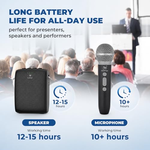 WinBridge Wireless Voice Amplifier with Microphone for Teachers,Tour Guides | Portable PA System with Wireless Handheld Mic, Bluetooth Speaker for Classroom, Public Speaking & Outdoor Events WB009