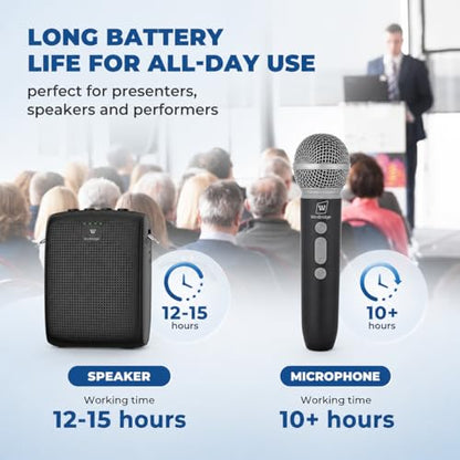 WinBridge Wireless Voice Amplifier with Microphone for Teachers,Tour Guides | Portable PA System with Wireless Handheld Mic, Bluetooth Speaker for Classroom, Public Speaking & Outdoor Events WB009