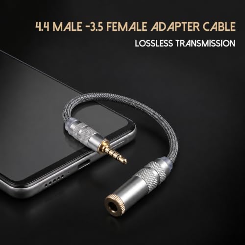 3.5mm Male to 4.4mm Female Headphone Adapter Cable, HiFi Converter for Headphone Amps Female Cord Converter Connector Gold-Plated Copper, 0.5ft