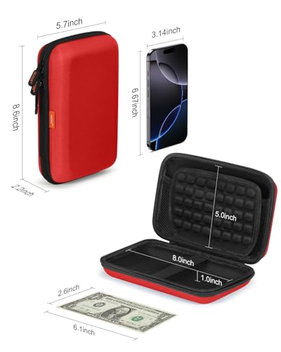 Shockproof Hard Shell Carrying Case for Portable External Hard Drive - color: Pure-Red