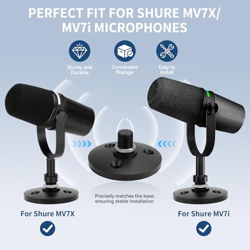 Desktop Microphone Stand for Shure MV7i/MV7x | Secure & Space-Saving Desk Stand for Shure MV7i and MV7x Podcast Mic,Detachable microphone base with locking nut - size: for Shure MV7i/MV7x