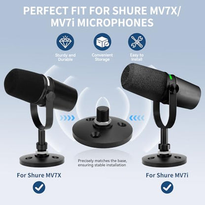 Desktop Microphone Stand for Shure MV7i/MV7x | Secure & Space-Saving Desk Stand for Shure MV7i and MV7x Podcast Mic,Detachable microphone base with locking nut - size: for Shure MV7i/MV7x