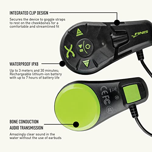 FINIS Duo Underwater MP3 Player - Bone Conduction Swim Headphones - Waterproof Audio - 4GB - MP3/WMA Compatible - 7 Hr