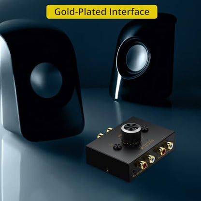 PROZOR 3.5mm & RCA Bi-Directional Audio Switch, 2-in-1-Out / 1-in-2-Out | Passive Splitter with Volume Knob & Mute Button, Stereo L/R Audio Switcher Selector Box for Headphones, Amplifiers, Speakers - color: Black 2-1 RCA&3.5mm