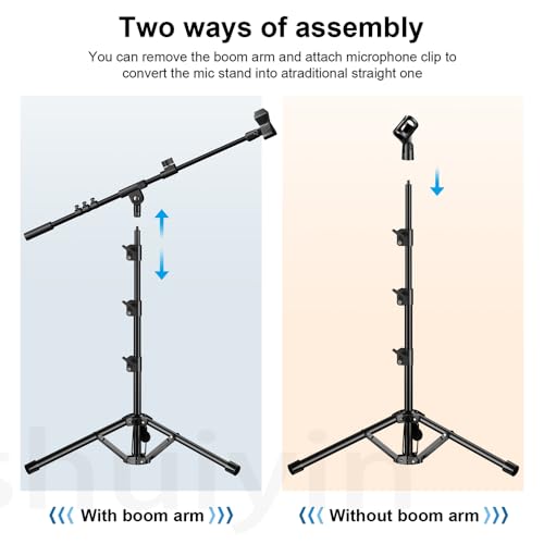 Microphone Stand, Tripod Boom Arm Floor Mic Stand Height Adjustable Heavy Duty for Singing Podcast for Blue Yeti Shure SM58 SM48 Samson Q2U - size: Medium