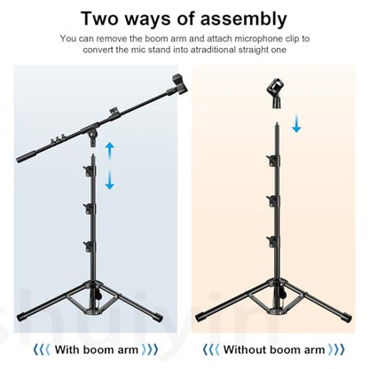 Microphone Stand, Tripod Boom Arm Floor Mic Stand Height Adjustable Heavy Duty for Singing Podcast for Blue Yeti Shure SM58 SM48 Samson Q2U - size: Medium