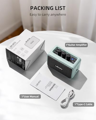 LEKATO Mini Guitar Amplifier, Dual Speakers 5W, Rechargeable Electric Guitar Amp Bluetooth with Clean Overdrive, 6H Working, Headphone Jack, Wireless Portable Small Amp for Practice, Traveling (Blue) - color: Blue