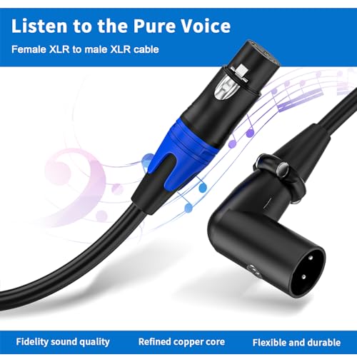 (2PACK-3.3FT) XLR Right-Angle Male to Straight Female Microphone Extension Cable, for Powered Speakers,Audio Interface or Mixer for Live Performance & Recording - style: XLR Right-Angle Male-3.3FT