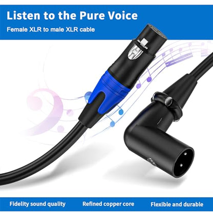 (2PACK-3.3FT) XLR Right-Angle Male to Straight Female Microphone Extension Cable, for Powered Speakers,Audio Interface or Mixer for Live Performance & Recording - style: XLR Right-Angle Male-3.3FT