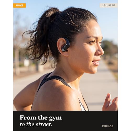 TREBLAB X3-Pro Earbuds Wireless Bluetooth, Earhook IPX5 12H Powerbank | Bluetooth Running Headphones, gaming mode 60ms, wireless charging case, secure earhook, ENC mics, BT 5.3, 9g ultra-light - color: White Logo