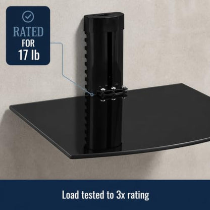 Mount-It! Floating TV Shelf, Tempered Glass, Aluminum Frame, Black - style: 1-shelf