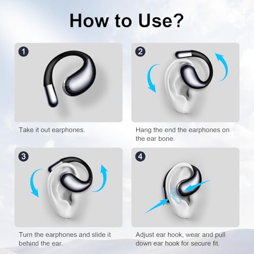 Open Ear Headphones Wireless Bluetooth 5.4, Air Conduction Wireless Earbuds with Ear Hooks and Mic, 50H LED Charging Case, IPX7 Water Resistant Sport Headphones for Running Gym Work - color: Black