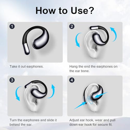Open Ear Headphones Wireless Bluetooth 5.4, Air Conduction Wireless Earbuds with Ear Hooks and Mic, 50H LED Charging Case, IPX7 Water Resistant Sport Headphones for Running Gym Work - color: Black