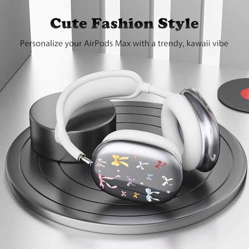 for AirPods Max Headphones Ribbon Bow Ear Covers for AirPods Max 2 | Cute Clear Ear Cups Cover | White Silicone Ear Pad Case Headband Cover for Apple AirPods Max 2/1 (2026/2024/2020) - color: Ribbon Bow O/White