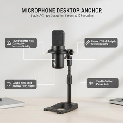 Desktop Microphone Stand Base, Heavy Weighted Metal A-Shape Anchor for Streaming and Recording, Stable 13-Inch Footprint
