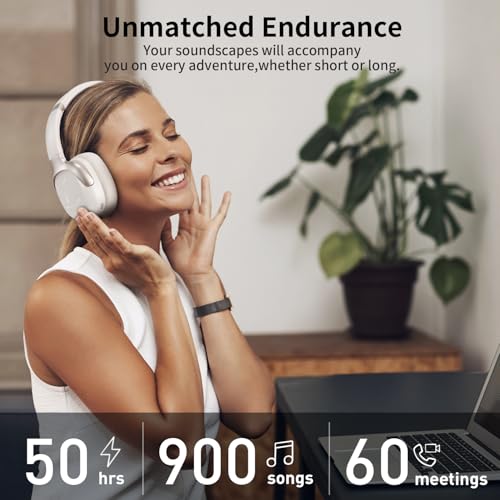Hybrid Active Noise Cancelling Headphones, Wireless Over Ear Bluetooth - color: Cream White
