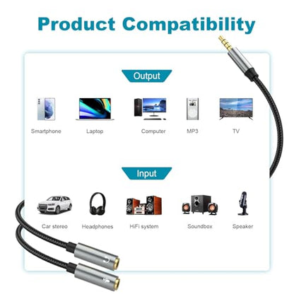 Headphone Mic Splitter 3.5mm 2 TRS Female to 1 TRRS Male Mic and Audio Y Splitter TRRS Headset Adapter Compatible with Laptop PS4 Xbox One PC Tablet Gaming, 4FT/1.2m