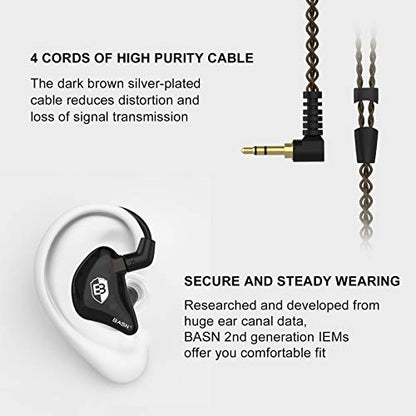 BASN USB/XLR SL2000 Dynamic Microphone and Bsinger 2nd Generation Dual Dynamic Drivers in Ear Monitor Headphones Set for Podcast, Live Streaming, Gaming Recording