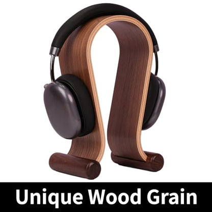 Wood Headphone Stand for Desk - Headset Holder Cute Gaming Wooden Headphones Hanger Hook Rack Base Storage Head Phone Accessories - color: Walnut