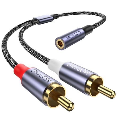MOSWAG 3.5mm to RCA Cable,25CM 3.5mm Female to 2RCA Male Stereo Audio Cable Gold-Plated for TV,Smartphones,MP3,Tablets,Speakers,Home Theater - size: 1 Pack