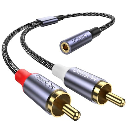 MOSWAG 3.5mm to RCA Cable,25CM 3.5mm Female to 2RCA Male Stereo Audio Cable Gold-Plated for TV,Smartphones,MP3,Tablets,Speakers,Home Theater - size: 1 Pack