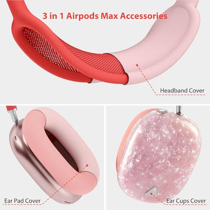 Case Cover for AirPods Max Headphone,Glitter Shell Pattern TPU Ear Cup Case,Silicone Ear Pad/Headband Protective Cover Accessories Compatible with Apple AirPods Max(2024/2020),Glitter Pink Seashell - color: Glitter Pink Seashell