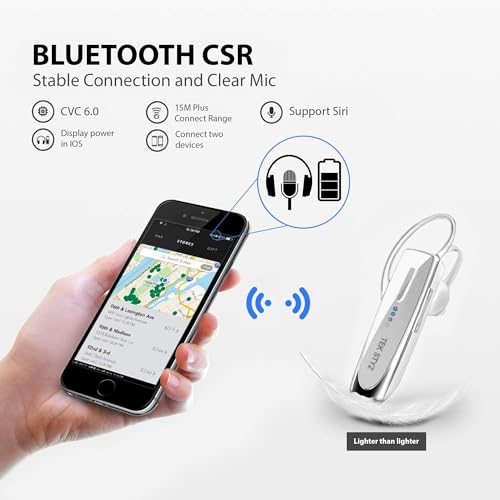 Bluetooth 5.3 Headset Compatible with Samsung Galaxy S21+ Wireless Earpiece, IPX5 Waterproof, Dual Microphones, Noise Reduction, 60 Days Standby + 22Hrs HD Talk Time! - color: White