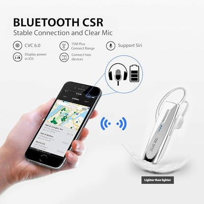 Bluetooth 5.3 Headset Compatible with Samsung Galaxy S21+ Wireless Earpiece, IPX5 Waterproof, Dual Microphones, Noise Reduction, 60 Days Standby + 22Hrs HD Talk Time! - color: White