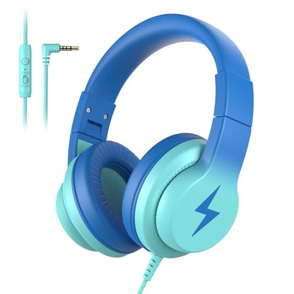 Candy Bila Wired Kids Headphones for School, Over-Ear for Boys Girls | Volume Limiter 85/94dB, HD Stereo Sound, Microphone and Wired Control, Foldable Design, Gradient Blue - color: Gradient Blue