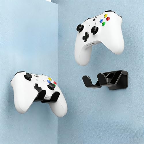 Game Controller Holder, Adhesive Headphone Holder Wall Mount with Dual Hook for Gaming Accessories, Headset and Controller Stand, Desk Hook and Space Saving Organization, Black