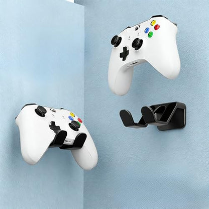 Game Controller Holder, Adhesive Headphone Holder Wall Mount with Dual Hook for Gaming Accessories, Headset and Controller Stand, Desk Hook and Space Saving Organization, Black