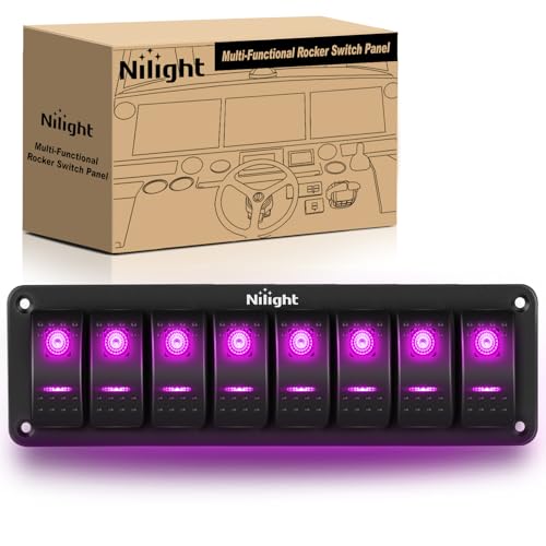 Nilight 8 Gang Rocker Switch Panel w/Purple LED Light 5Pin On Off Pre-Wired | Aluminum Toggle Switches Waterproof for 12V/24V Cars Marine Boats ATVs Trailers RV Trucks - color: Purple, size: 8 Gang