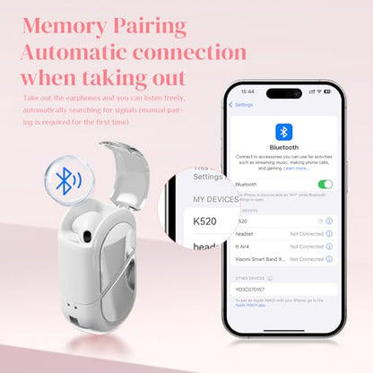 Heart Wireless Earbuds for Girls Kids, Cute Small Mini Tiny Invisible Earbuds Wireless Bluetooth for Small Ears Canals Women Rose Gold Kawai Blue Tooth Ear Buds for iPhone Android - color: White