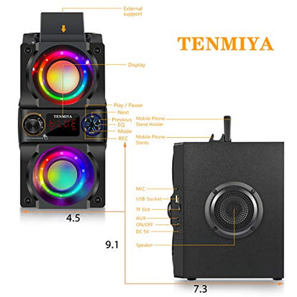 Bluetooth Speaker, 40W (60W Peak) Portable Wireless Speaker with Colorful Lights, Double Subwoofer Heavy Bass, FM Radio, MP3 Player, Bluetooth 5.0, Loud Stereo speakers for Home Outdoor Party Camping
