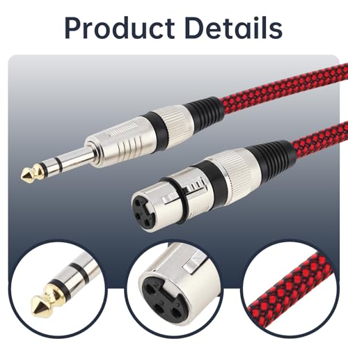 1/4 TRS Male to 3Pin XLR Female Microphone Cable, 4.92ft 6.35mm TRS to XLR Female Braid Quarter inch Balanced Cable for Mixer Microphone Active Speakers (4.92 ft)