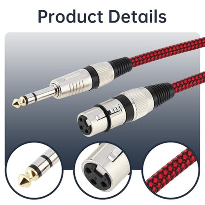 1/4 TRS Male to 3Pin XLR Female Microphone Cable, 4.92ft 6.35mm TRS to XLR Female Braid Quarter inch Balanced Cable for Mixer Microphone Active Speakers (4.92 ft)
