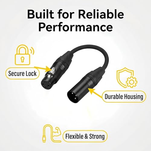 2-Pack Short XLR Cable 1 ft (30cm), Male to Female 3-Pin Balanced Microphone Cable, XLR to XLR Audio Patch/Extension Cord for Mic, Mixer & Studio