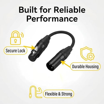 2-Pack Short XLR Cable 1 ft (30cm), Male to Female 3-Pin Balanced Microphone Cable, XLR to XLR Audio Patch/Extension Cord for Mic, Mixer & Studio