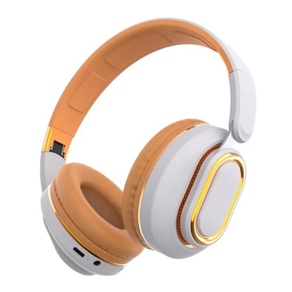 H7 Foldable Over-the-Ear Wireless Headphones Bluetooth(Off White) | 30H Playtime HiFi Headsets,1.5m Audio Cable,Soft Lightweight With Mic,for Android,iOS,Gift,Study,Office - color: Off White