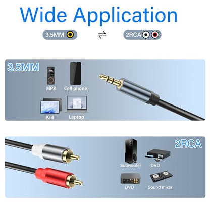 3.5mm to 2 RCA Audio Cable 1/8 to Dual RCA Adapter Audio Y Splitter Cable Gold Plated Plug 3.5mm Male Jack to 2 RCA Male Stereo Audio Cable for Tablet Laptop Headset 0.98FT(2pcs) - style: 3.5 male