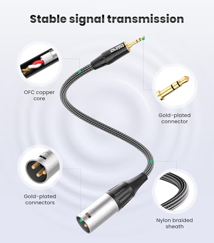 Tisino 3.5mm to XLR Balanced Adapter Cable XLR to Aux Mic Cord - 1ft | Gold-Plated 1/8 inch Mini Jack Aux to XLR Male Mono Audio Cord for Cell Phone, Laptop, Speaker, Mixer - size: 0.3m/1ft