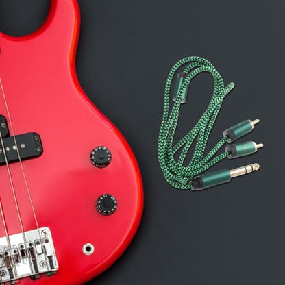 Guitar Instrument Cable 6.35mm to Dual RCA Male 1m Green Audio Patch Cord for Electric Guitar Pedals and Bass Amp Connection