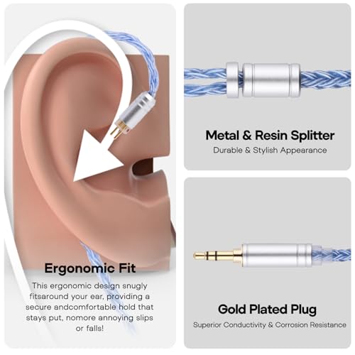 Linsoul Tripowin Zonie 16 Core SilverPlated IEM Cable, Recessed 2pin, 3.5mm - color: Blue