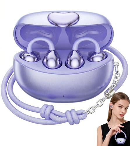 HJX Gen3 Open Ear Clip On Earbuds Headphones Over Ear for Running Workout, Wireless Ear Buds with 14mm Drivers Powerful Sound, IPX7 Waterproof, Bluetooth 6.0 Hi-Res, FlexiClip Design,Purple - color: Purple