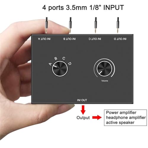3.5mm Audio Selector, 4 in 1 Out Audio Splitter Box Headphone Manual Selector Converter for Laptop Computer Smartphone Tablet