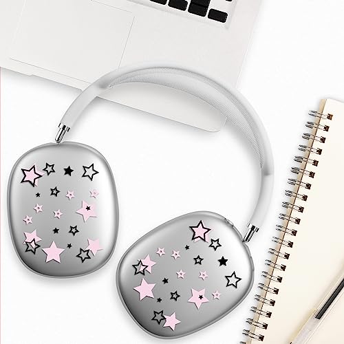 Silicone Case for AirPods Max Headphones, Clear Star Soft TPU Ear Cups Cover/Ear Pad Cover/Headband Protection for Apple AirPods Max USB-C/Lightning (2024/2020) (Pink Stars)