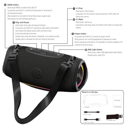 TAZATA Speakers Bluetooth Wireless Outdoor,120W Loud Sound with Deep Bass | IPX7 Waterproof Floating, BT 5.3 Boombox, 105dB Large Subwoofer, 11H, RGB Lights, Portable Speaker for Party, Kayaking, Beach - color: MAX-black